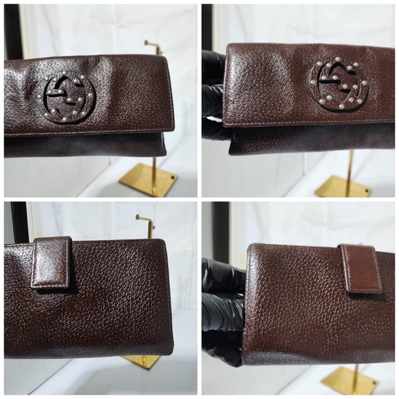 Authentic Gucci Interlocking G Logo Leather Continental Wallet Brown - Picture 7 of 13